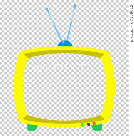 レトロでどこか未来的な可愛いテレビのイラスト 黄色 フレーム 画面が透明もしくは白のバージョン のイラスト素材