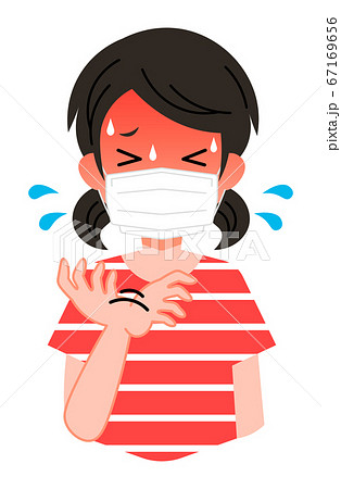 熱中症 マスクをしている 女の子のイラスト素材