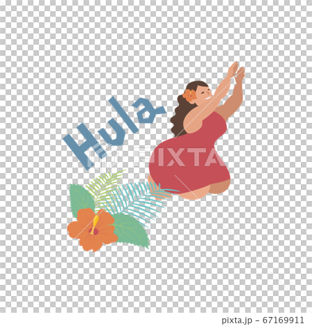 Hula フラダンスを踊る女性とハイビスカス 67169911