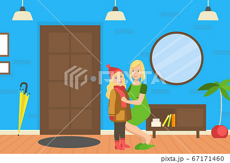 Mother Helping Her Daughter to Get Dressed, Loving Mom and Her Child in Everyday Life at Home Vector Illustration Mother Helping Her Daughter to Get Dressed, Loving Mom and Her Child in Everyday Life at Home Vector Illustration 67171460