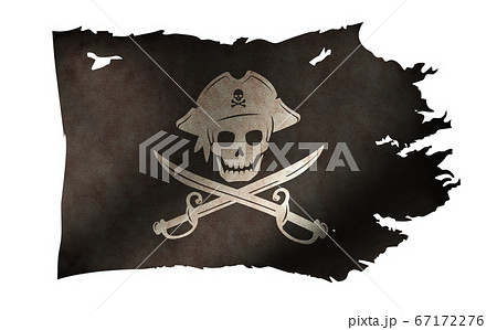 破れて汚れた 海賊旗 イラスト ドクロマーク のイラスト素材