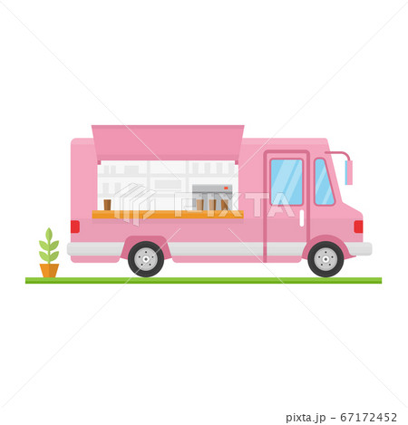 Modern minimalist food car design. Vector. Flat icon food truck front. For web design and application interface, also useful for infographics. 67172452