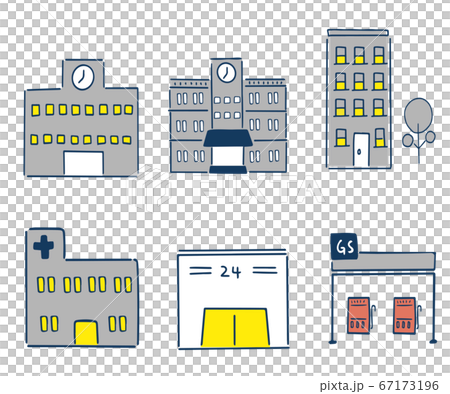 いろいろな街中の建物のイラスト素材