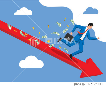 Businessman runs down the line and loses money. 67174010