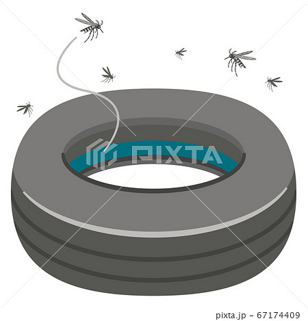 タイヤの溝の雨水に発生した蚊の大群のイラスト素材