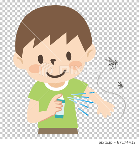 虫除けスプレーをかける男の子のイラストレーション 虫除けスプレーをかける男の子のイラストレーション 67174412