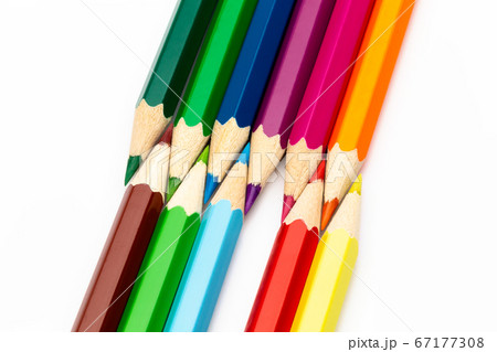 Wooden colored pencils of different colors on a 67177308