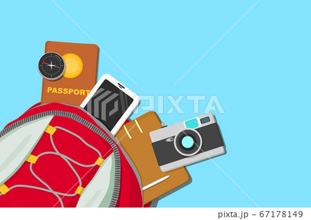 Backpacker tourist travel gadgets and objects 67178149