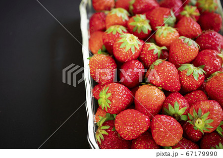 黒背景のおしゃれなイチゴの写真素材