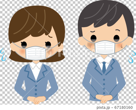 Staff wearing a mask, office worker suit, upper body 67180160