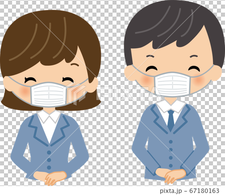 マスクをつけたスタッフ 会社員 スーツ 上半身 笑顔 マスクをつけたスタッフ 会社員 スーツ 上半身 笑顔 67180163
