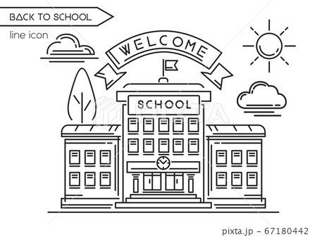 School Building Welcome To School Line Logoのイラスト素材 67180442 Pixta