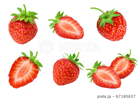 Strawberry and half isolated on white background. Fresh berry with full depth of field. Set or collection 67180837