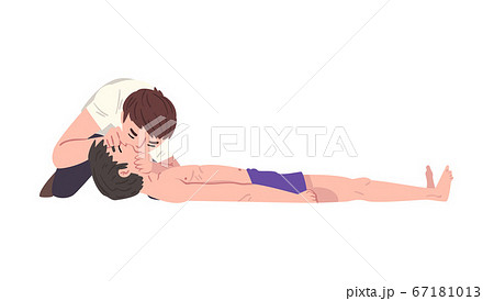 First Aid to Drowned Person, Man Doing Mouth to Mouth Breathing Vector Illustration First Aid to Drowned Person, Man Doing Mouth to Mouth Breathing Vector Illustration 67181013