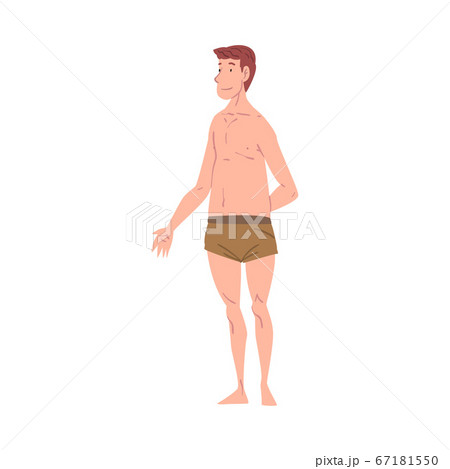 Overweight Man in Underwear, Male Mesomorph Body Type Cartoon Style Vector Illustration on White Background 67181550