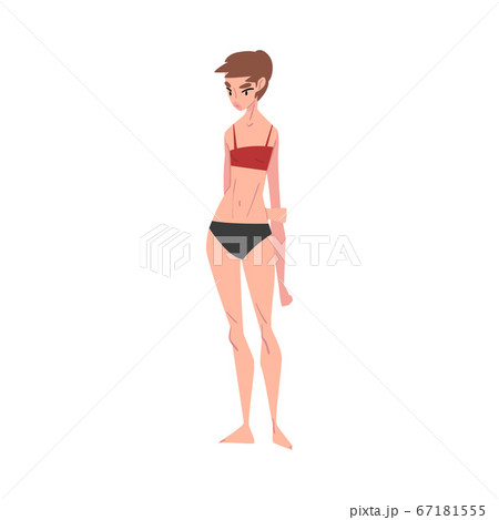 Slender Young Woman in Underwear, Slim Female Figure Type Cartoon Style Vector Illustration on White Background 67181555
