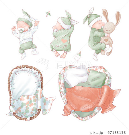 Set of newborn baby shower birthday. Hand drawing 67183158