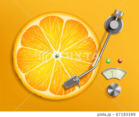 LP vinyl record. Music disc like a citrus orange LP vinyl record. Music disc like a citrus orange 67183389