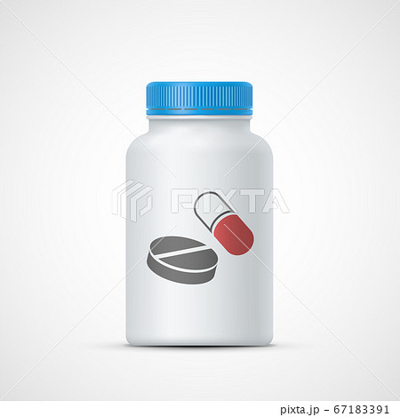 White plastic bottle with vitamins and pills. White plastic bottle with vitamins and pills. 67183391