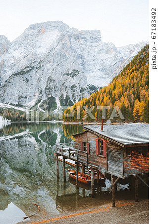 Lago di Braies in fall, Dolomites, South Tyrol, Italy Lago di Braies in fall, Dolomites, South Tyrol, Italy 67183492