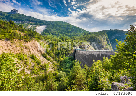 Beautiful view of memorial site at Vajont Dam in Veneto, Italy Beautiful view of memorial site at Vajont Dam in Veneto, Italy 67183690
