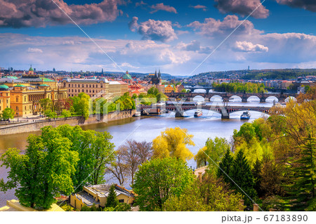 Fantastic cityscape panorama with bridges and river, Prague, Czech Republic 67183890