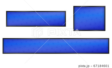 和柄 麻の葉柄の青色テロップベース 黒枠のイラスト素材