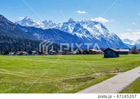 Wetterstein mountains. View from Wallgau, Bavaria, 67185207