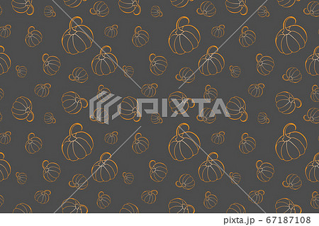 Pumpkin monochrome seamless pattern on elegant grey background. Hand drawn orange gradient colored isolated elements. Pumpkin monochrome seamless pattern on elegant grey background. Hand drawn orange gradient colored isolated elements. 67187108