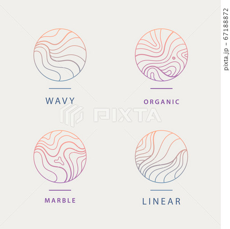 Vector set of abstract wavy minimal organic logos. Marble line emblem for business, badge, print, icon gradient. Nature, landscape, meditation, spa, cosmetics etc. 67188872