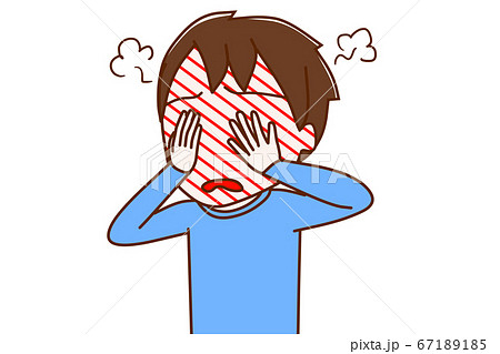 顔を真っ赤にして照れる少年のイラスト素材