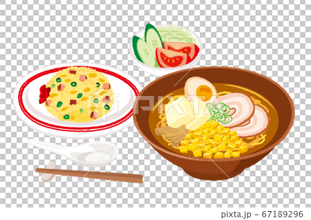 味噌ラーメンとチャーハンのセットのイラスト 67189296