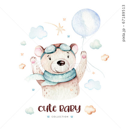 Watercolor set baby cartoon cute pilot aviation background illustration of fancy sky transport complete with airplanes balloons, clouds. childish Boy pattern. It's a baby shower illustration Watercolor set baby cartoon cute pilot aviation background illustration of fancy sky transport complete with airplanes balloons, clouds. childish Boy pattern. It's a baby shower illustration 67189513