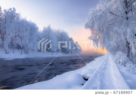 pajakka river from Kuhmo, Finland. Winter landscape pajakka river from Kuhmo, Finland. Winter landscape 67189907