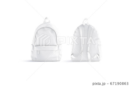 Blank white backpack with zipper and strap mockup, front back 67190863