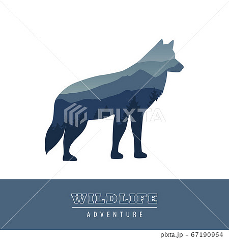 wildlife wolf blue forest landscape silhouette wildlife wolf blue forest landscape silhouette 67190964