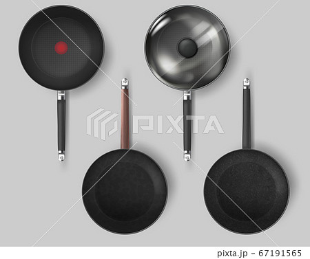 Realistic Classic fry pan with glass lid and handle. Vector Realistic Classic fry pan with glass lid and handle. Vector 67191565