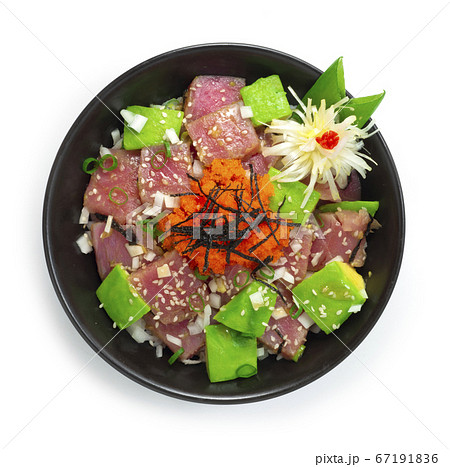 Tuna Poke Bowl with Avocado ontop Ebiko Tuna Poke Bowl with Avocado ontop Ebiko 67191836