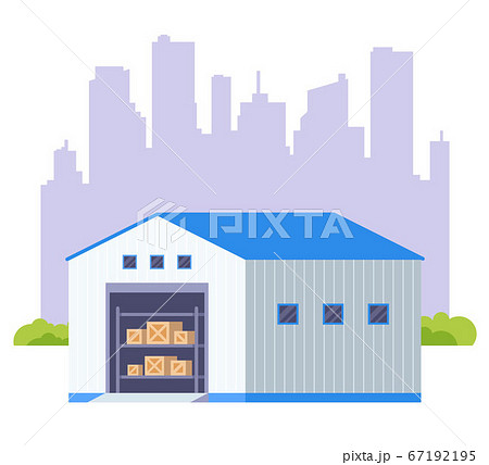 large hangar for storing goods. flat vector illustration. 67192195