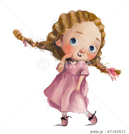 cute little watercolor girl in pink dress cute little watercolor girl in pink dress 67192671