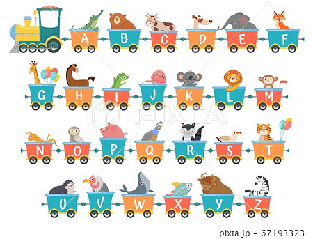 Alphabet train with animals. Cartoon animal illustration in van 67193323