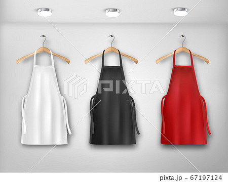 A white, red and black aprons. Mockup aprons. A white, red and black aprons. Mockup aprons. 67197124