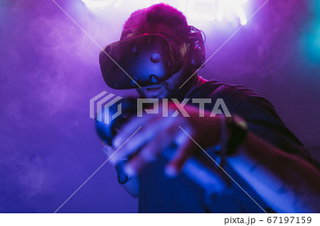 Cyberpunk style. Neon and the digital world. 67197159