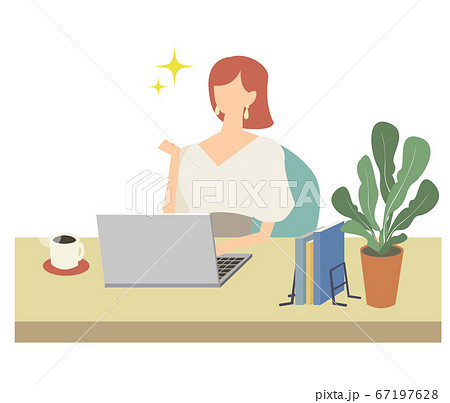 女性 デスクワーク テレワーク リモートワーク ビジネス 自宅 ノートパソコン ベクター イラストのイラスト素材