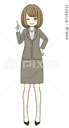 スーツを着た女性 人差し指を立てるのイラスト素材