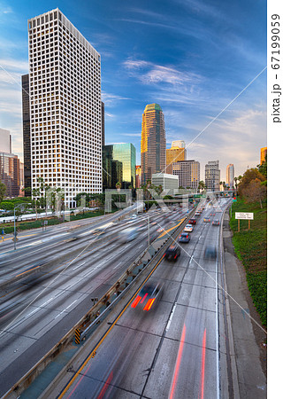 Los Angeles, California, USA Downtown Skyline and Highways 67199059