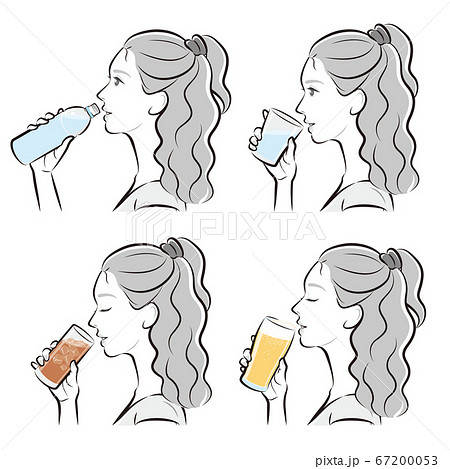 女性の横顔 冷たい飲み物のイラスト素材