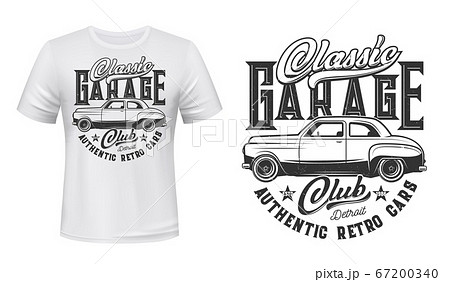 Retro Cars Garage Station T Shirt Print Vectorのイラスト素材