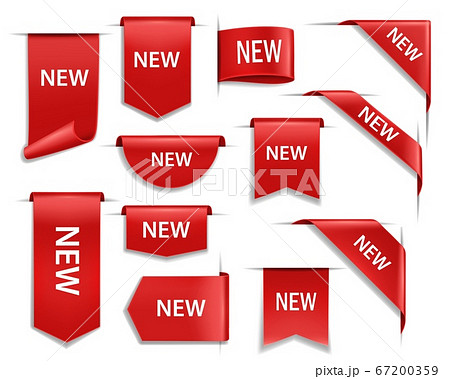 New red vector banners, ribbons or labels 3d icons 67200359