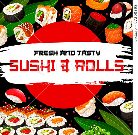 Sushi rolls restaurant or bar meals, vector 67200398